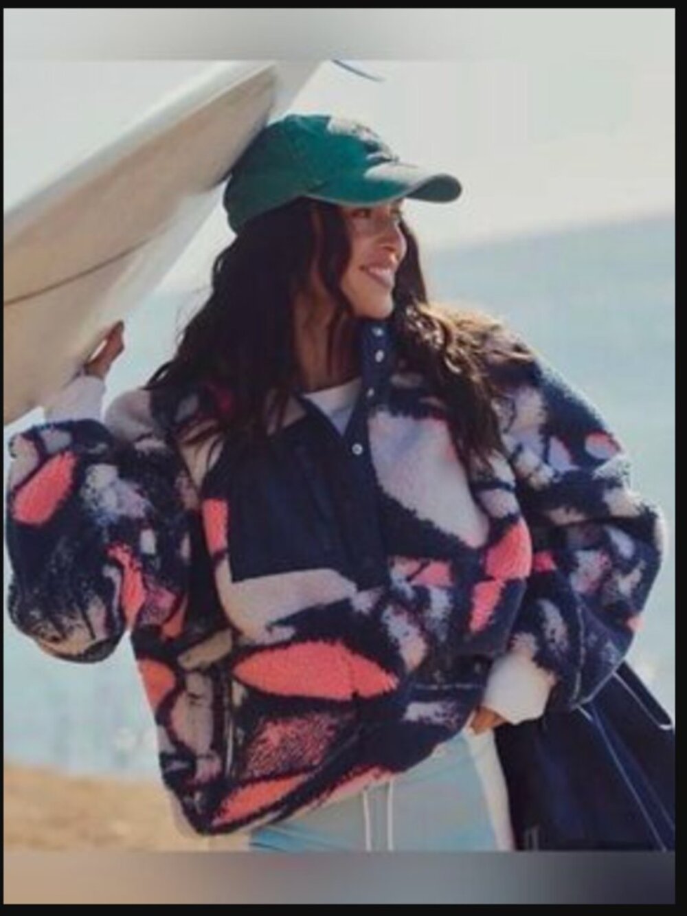 FP Movement Women Navy Neon Pink Hit The Slopes Printed Fleece Pullover Size XS